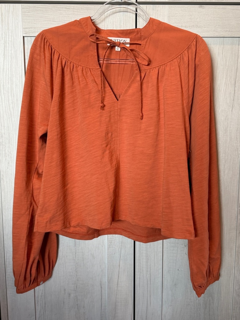 Nation LTD Orange Rust Tie-Neck Long Sleeve Blouse